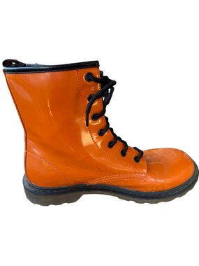No Boundaries Shiny Orange Combat Boots "Natasha" Style Women's Size 9 (READ)